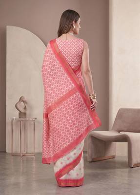 off white chanderi geometric digital print bollywood saree 3