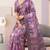 Purple linen geometric bollywood digital print saree