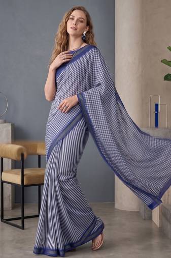 royal blue chanderi digital print bollywood saree