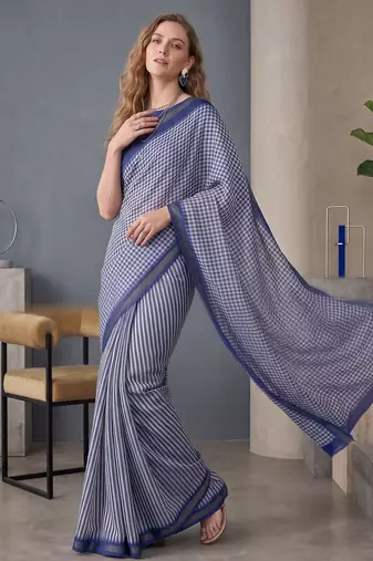 royal blue chanderi digital print bollywood saree