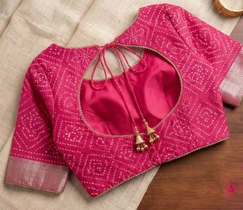 rani pink chanderi bandhani printed ready to wear saree 5