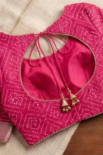 rani pink chanderi bandhani printed ready to wear saree