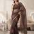 Brown linen floral motifs bollywood digital print saree