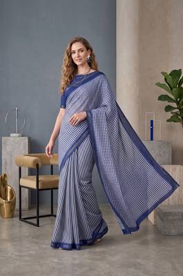 royal blue chanderi digital print bollywood saree 2