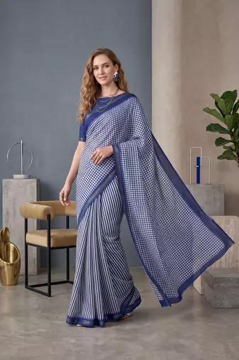 royal blue chanderi digital print bollywood saree