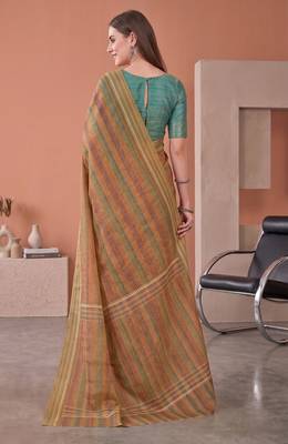 Multicolor linen striped bollywood digital print saree 4
