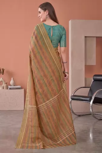 Multicolor linen striped bollywood digital print saree
