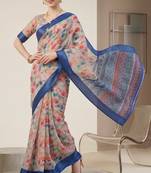 Multicolor linen geometric bollywood digital print saree