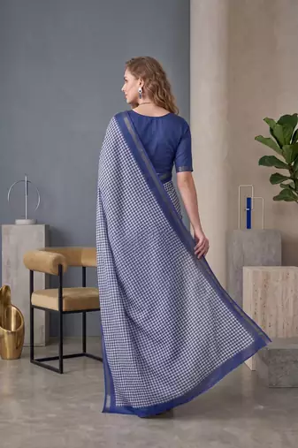 royal blue chanderi digital print bollywood saree