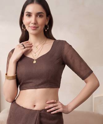 Brown linen floral motifs bollywood digital print saree 4