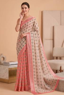 multicolor linen geometric bollywood digital print saree 1
