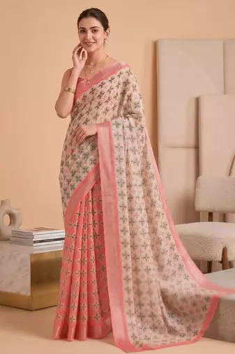 multicolor linen geometric bollywood digital print saree