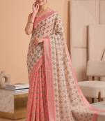 multicolor linen geometric bollywood digital print saree