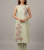 Light green floral embroidered kurta set