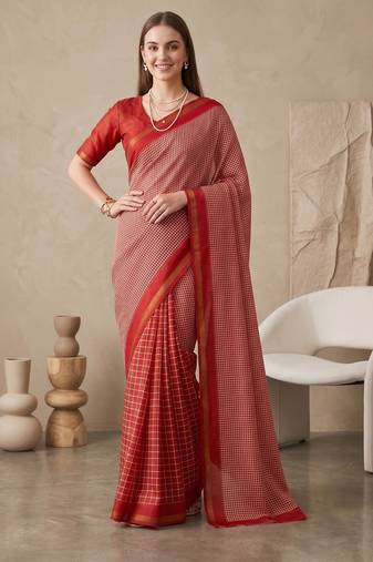red chanderi digital print bollywood saree