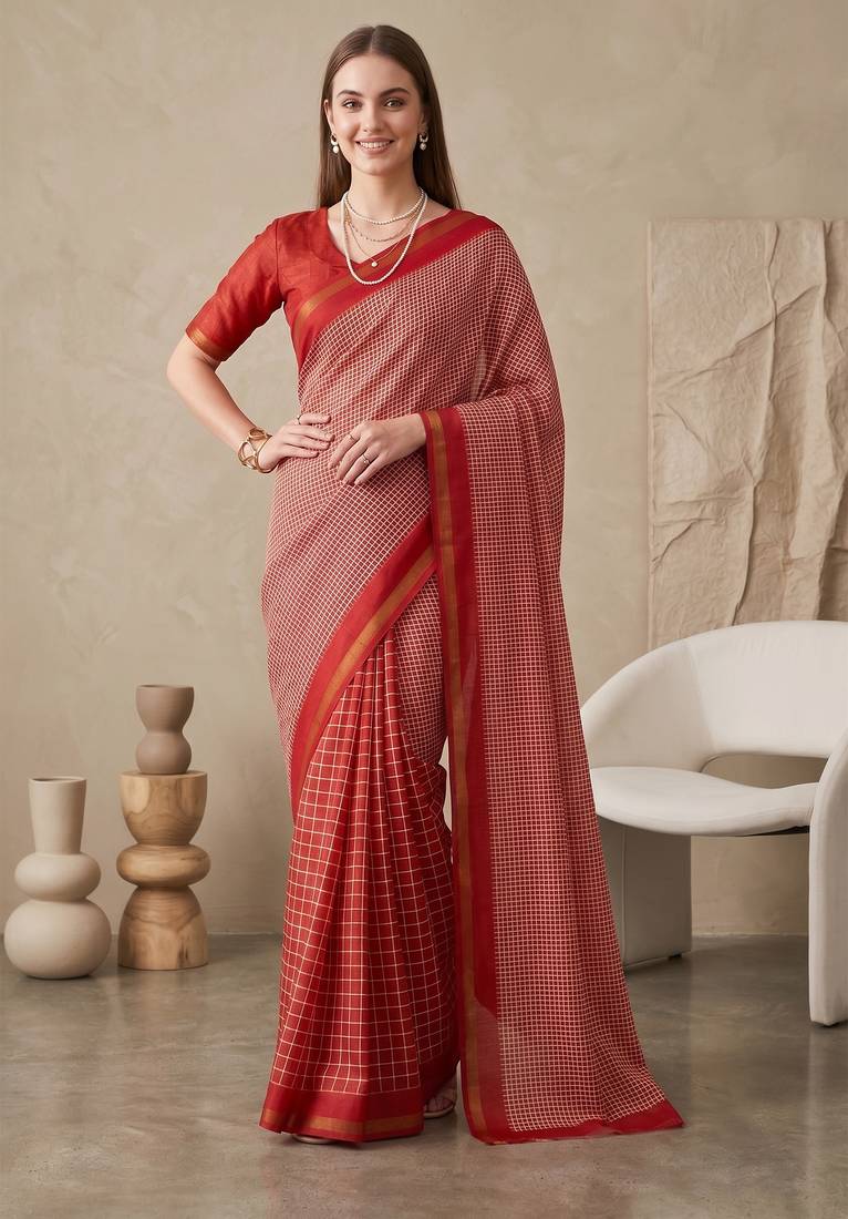 red chanderi digital print bollywood saree
