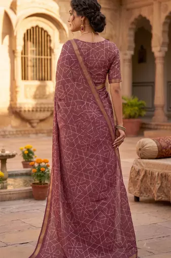 dusty wine chanderi geometric printed ready to wear saree
