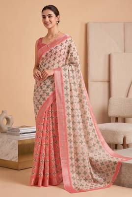 multicolor linen geometric bollywood digital print saree 2
