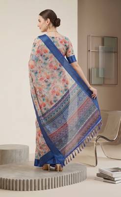 Multicolor linen geometric bollywood digital print saree 4