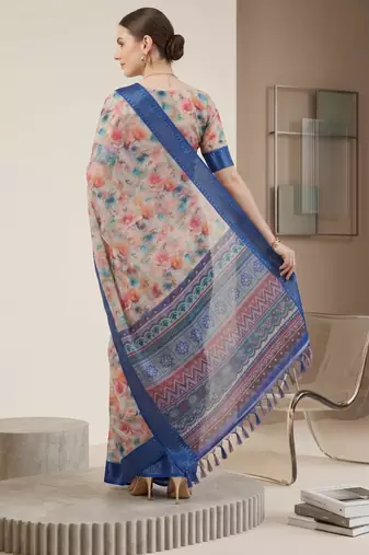 Multicolor linen geometric bollywood digital print saree