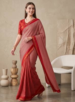 red chanderi digital print bollywood saree 2