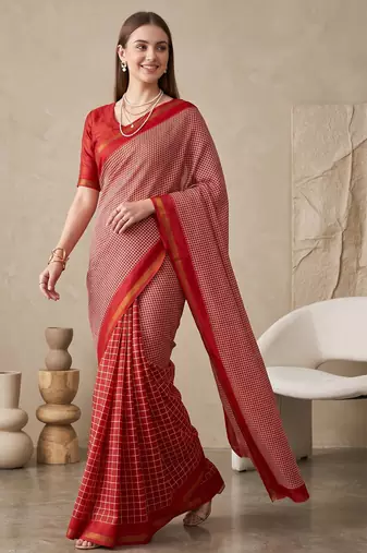 red chanderi digital print bollywood saree