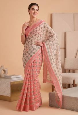 multicolor linen geometric bollywood digital print saree 3