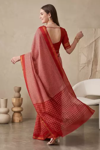 red chanderi digital print bollywood saree