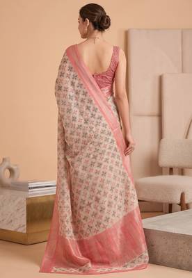 multicolor linen geometric bollywood digital print saree 4