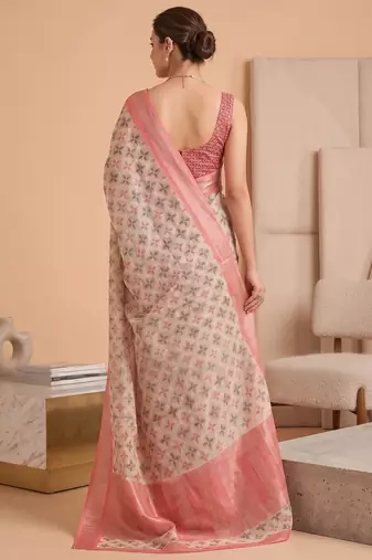 multicolor linen geometric bollywood digital print saree