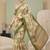Cream linen block print bollywood digital print saree