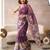 Purple linen floral motifs bollywood digital print saree