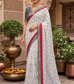off-white & red chanderi zig-zag printed ready to wear saree