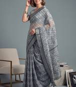 grey linen geometric bollywood digital print saree