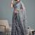 grey linen geometric bollywood digital print saree