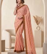 cream & peach chanderi geometric digital print bollywood saree