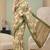 Cream linen block print bollywood digital print saree
