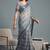 grey linen geometric bollywood digital print saree
