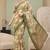 Cream linen block print bollywood digital print saree