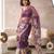 Purple linen floral motifs bollywood digital print saree
