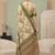 Cream linen block print bollywood digital print saree