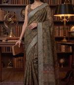 brown chanderi block printed ready to wear saree