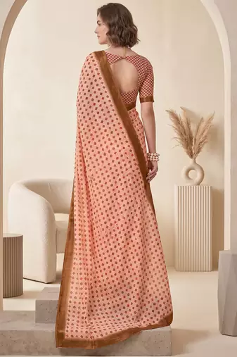 cream & peach chanderi geometric digital print bollywood saree