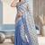 blue & white linen geometric bollywood digital print saree