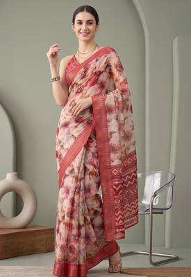 Multicolor linen floral bollywood digital print saree 1