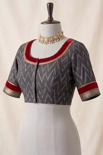 off-white & red chanderi zig-zag printed ready to wear saree