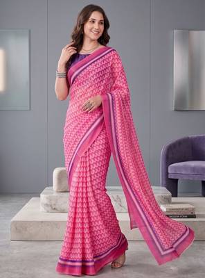 pink chanderi digital print bollywood saree 1