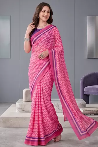 pink chanderi digital print bollywood saree