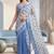 blue & white linen geometric bollywood digital print saree
