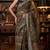brown chanderi block printed ready to wear saree